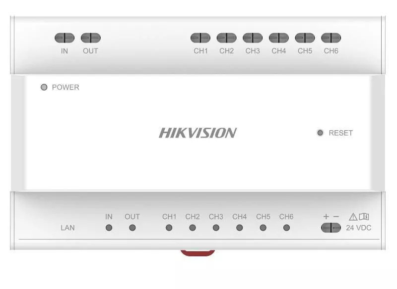 Hikvision DS-KAD706Y-S Intercom 6 Port Kaskadierungsswitch · Hutschienenmontage · kaskadiert bis zu 6 DS-KAD706Y